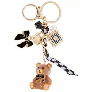 New Brown Bear Charm Keychain with Black Ribbon Accents - Kids Accessories